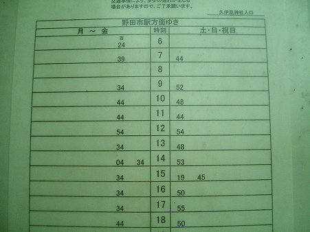 久伊豆神社　バス停の時刻表