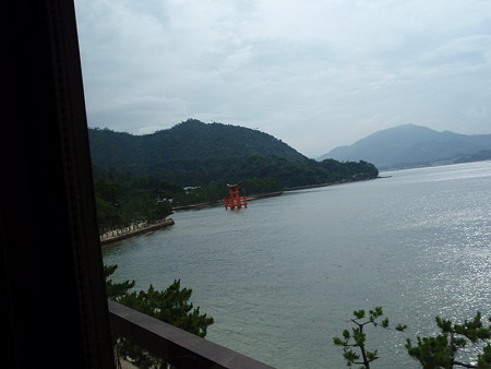 錦水館から見た厳島神社の鳥居
