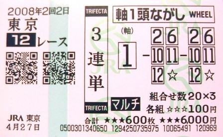 12ﾚｰｽ馬券